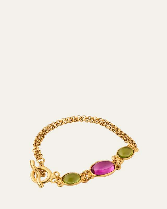 Gold Plated Chain Bracelet with Multicolor Glass Stones